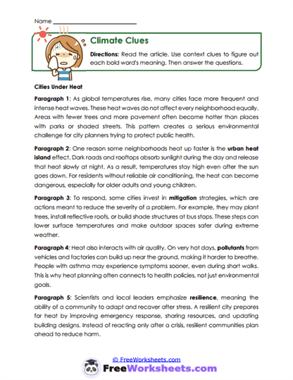 Climate Clues Worksheet