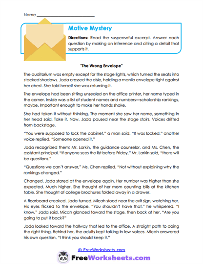 Motive Mystery Worksheet