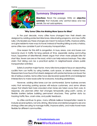 Summary Sharpener Worksheet