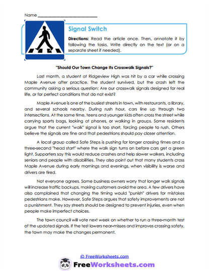 Signal Switch Worksheet