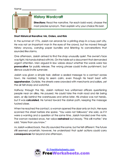 History Wordcraft Worksheet