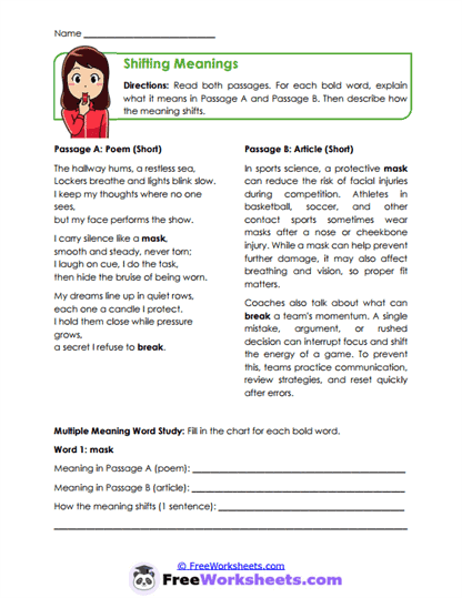Shifting Meanings Worksheet