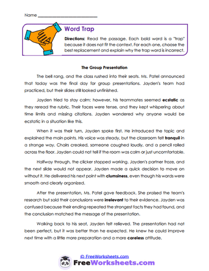 Word Trap Worksheet