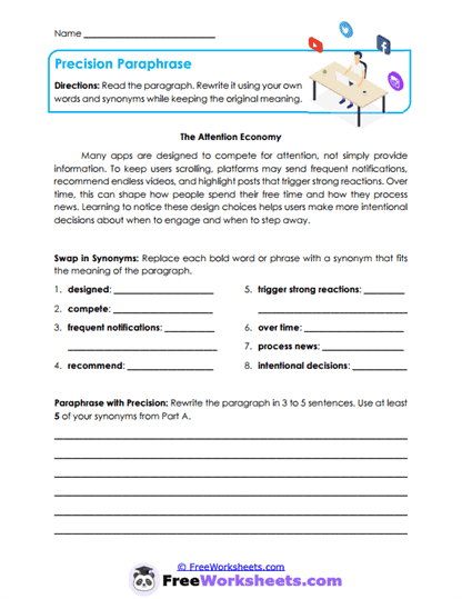 Precision Paraphrase Worksheet