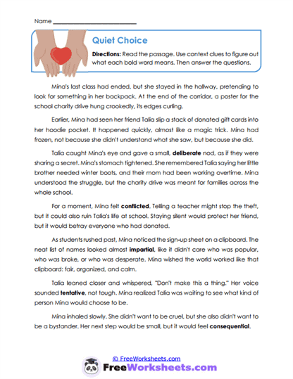 Quiet Choice Worksheet