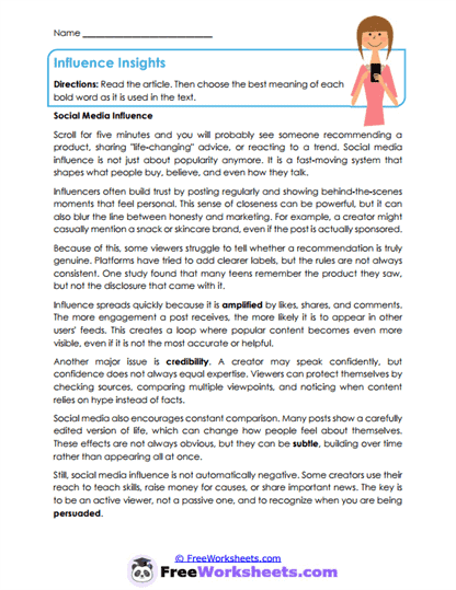 Influence Insights Worksheet