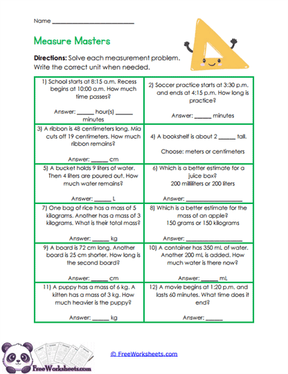 Measurement Mix Worksheet