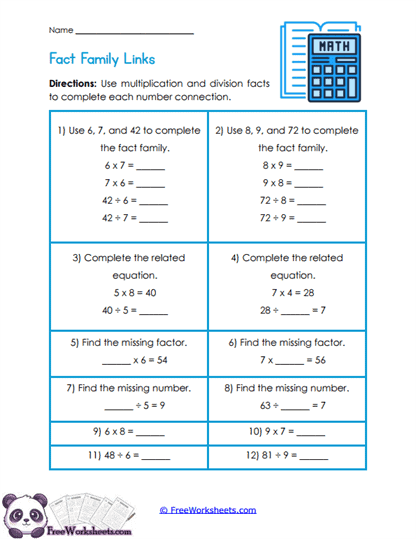 Fact Family Builder Worksheet