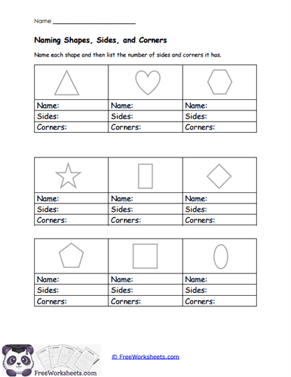 Naming Shapes, Sides, and Corners Worksheet