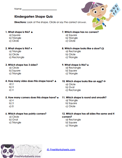 Kindergarten Shape Quiz Worksheet