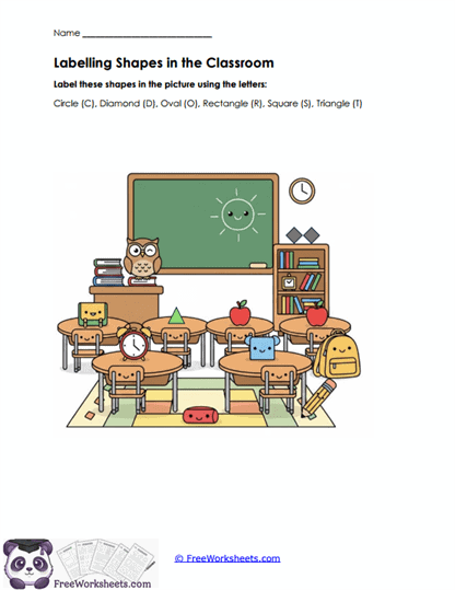 Labelling Shapes in the Classroom Worksheet