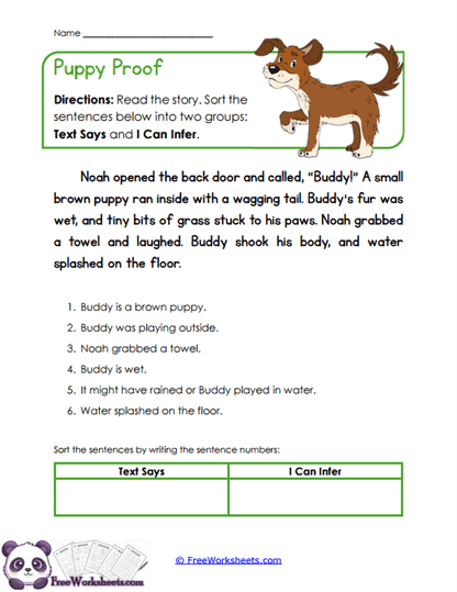 Puppy Evidence Worksheet