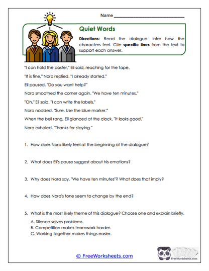 Quiet Words Worksheet