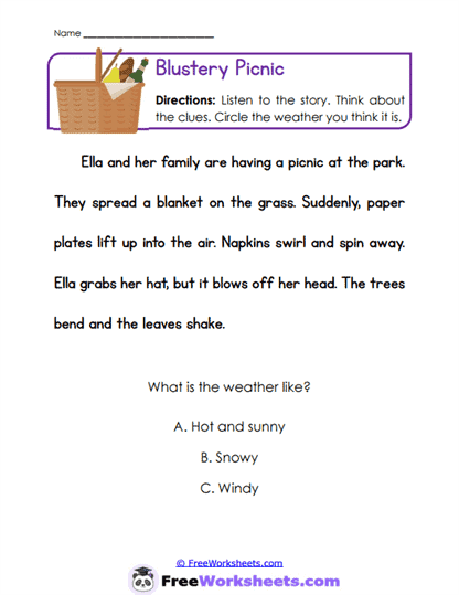 Windy Picnic Worksheet