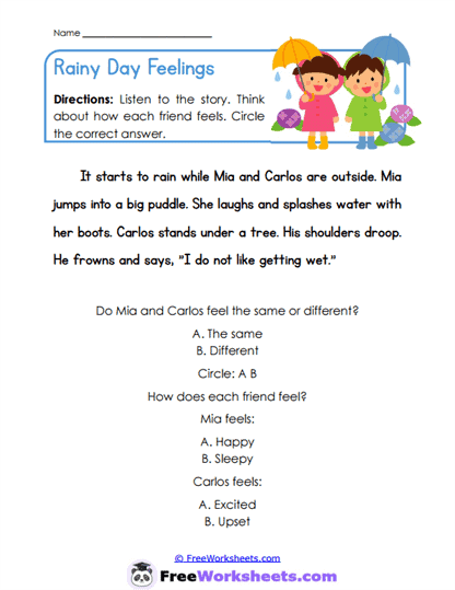Puddle Feelings Worksheet