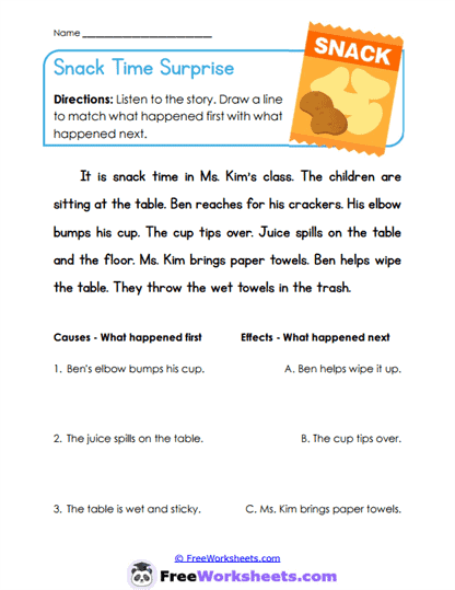 Snack Spill Worksheet