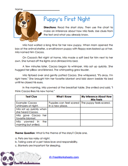 Puppy's First Night Worksheet