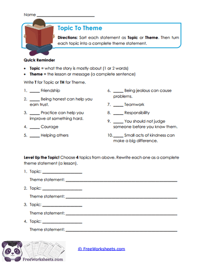 Topic to Theme Worksheet