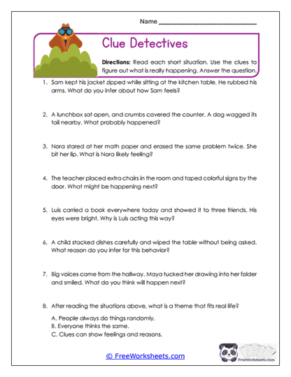 Clue Detectives Worksheet