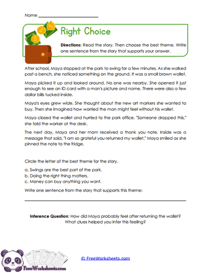 Right Choice Worksheet
