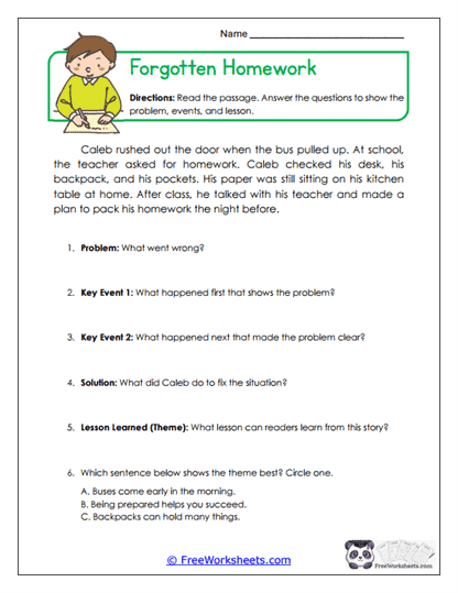 Forgotten Homework Worksheet