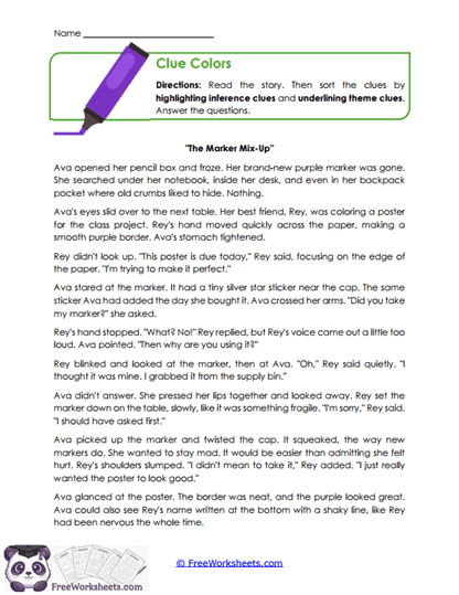 Clue Colors Worksheet