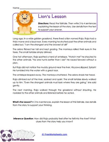 Lion's Lesson Worksheet