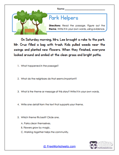 Park Helpers Worksheet