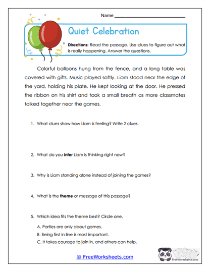 Quiet Celebration Worksheet