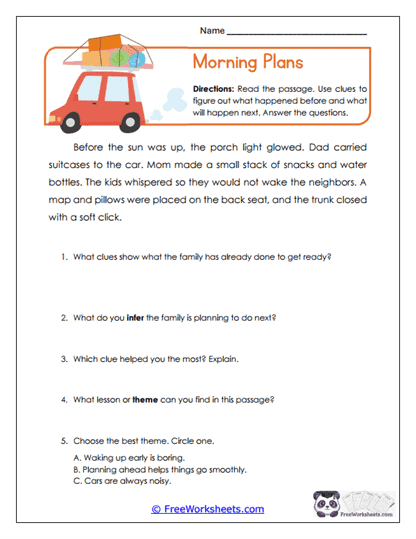 Morning Plans Worksheet