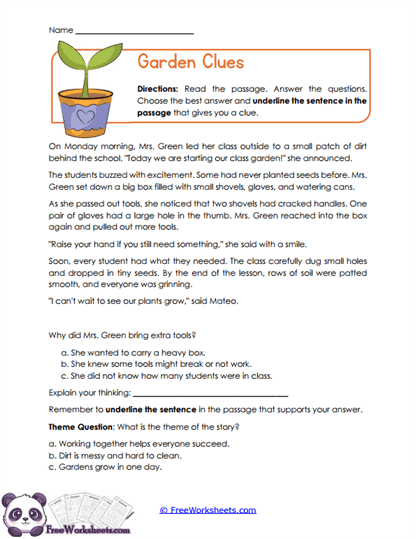 Garden Clues Worksheet