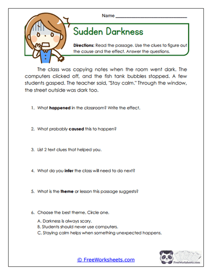 Sudden Darkness Worksheet