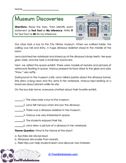 Museum Discoveries Worksheet
