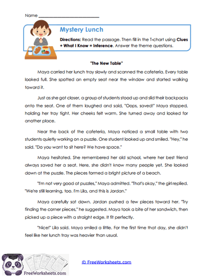Mystery Lunch Worksheet