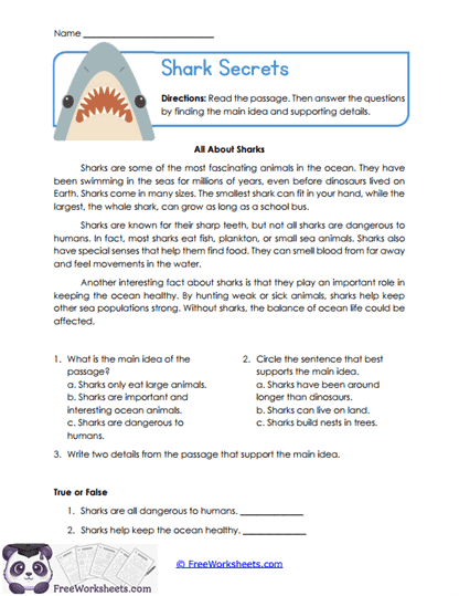 Shark Secrets Worksheet