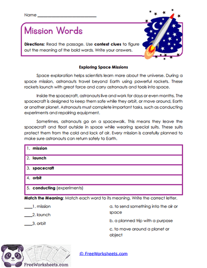 Mission Words Worksheet