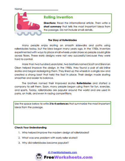 Rolling Invention Worksheet