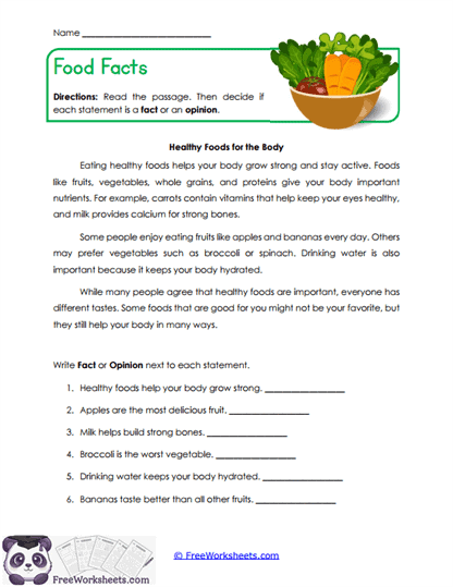 Food Facts Worksheet
