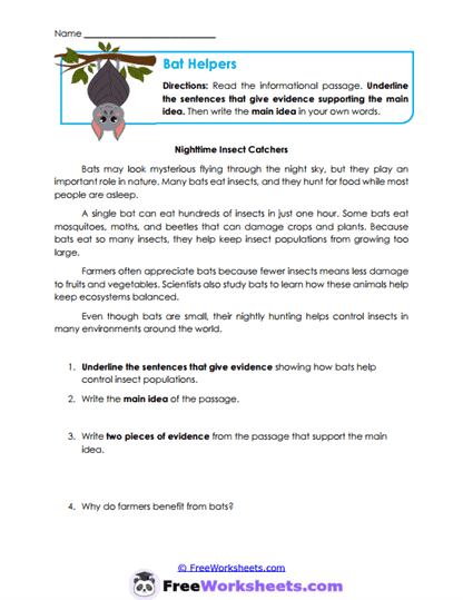 Bat Helpers Worksheet