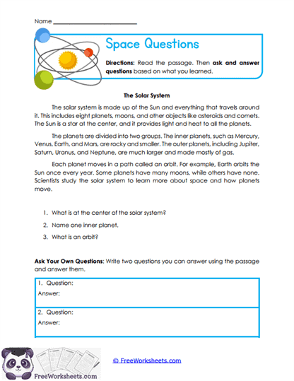 Space Questions Worksheet