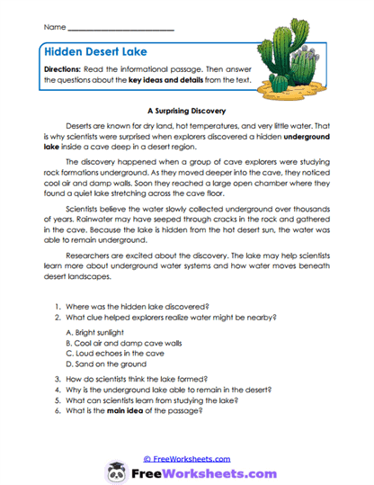 Hidden Desert Lake Worksheet