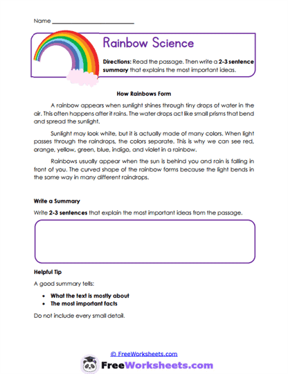 Summary Spotlight Worksheet