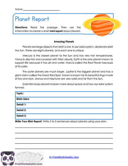 Planet Report Worksheet