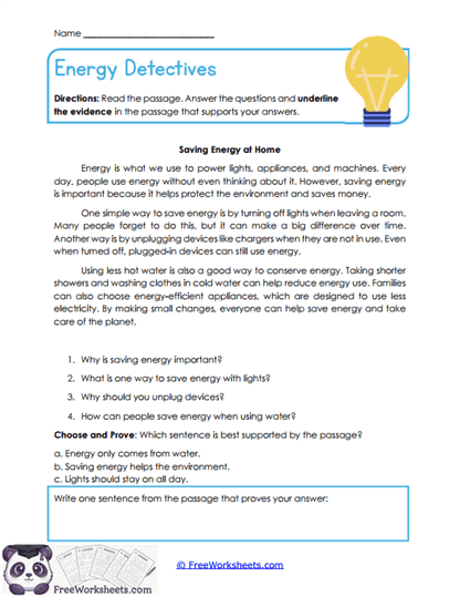 Energy Detectives Worksheet