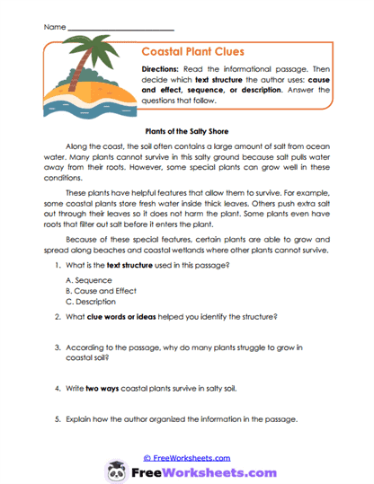 Coastal Plant Clues Worksheet
