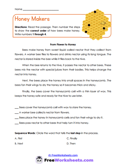 Honey Sequence Worksheet