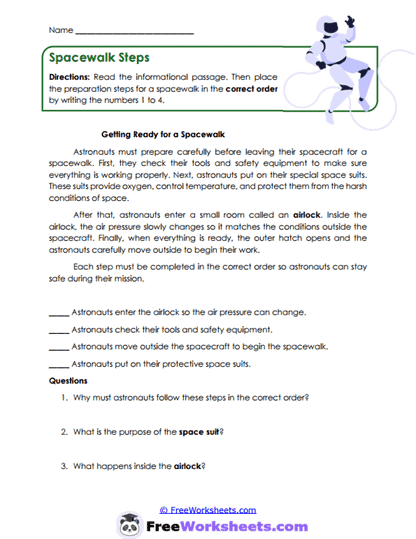 Spacewalk Steps Worksheet
