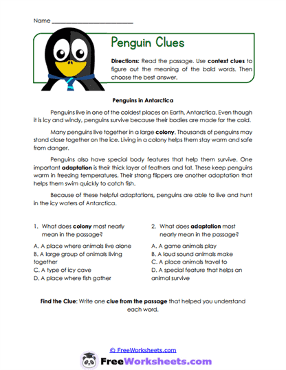 Vocabulary Clues Worksheet