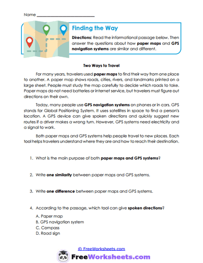 Finding the Way Worksheet