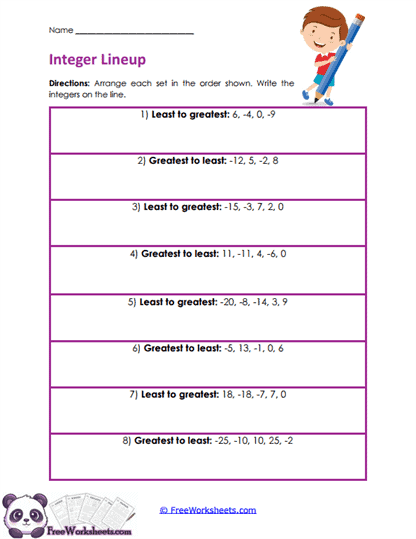 Integer Order Worksheet